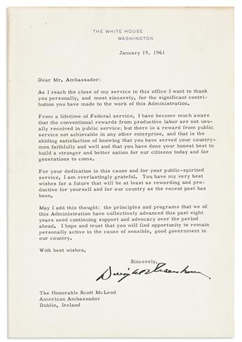 EISENHOWER, DWIGHT D. Three items, each Signed and Inscribed, Dwight D. Eisenhower or D.E., two as President, to U.S. Ambassador to